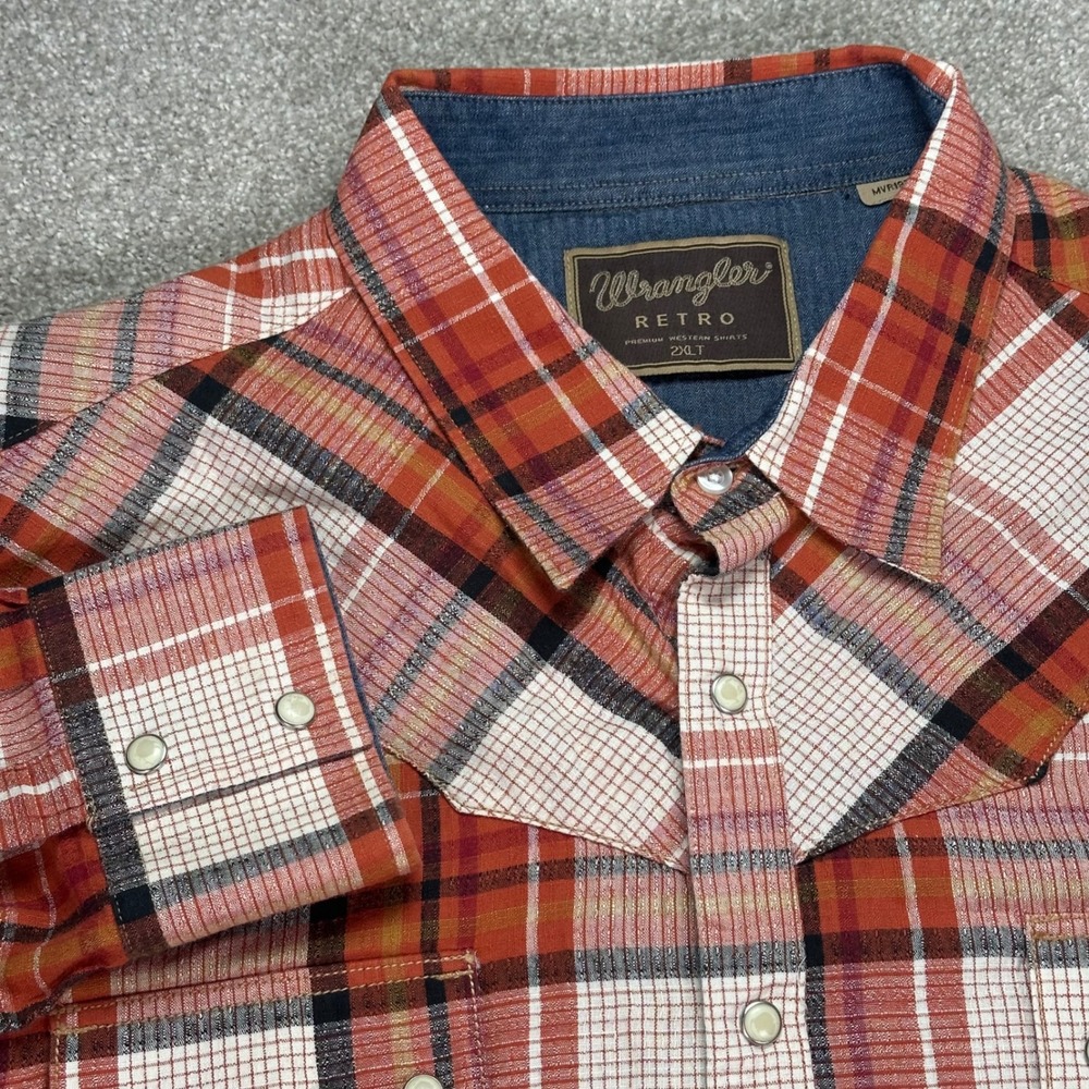 Wrangler Retro Premium Western Shirt 2XLT Orange Plaid Long Sleeve Cowboy